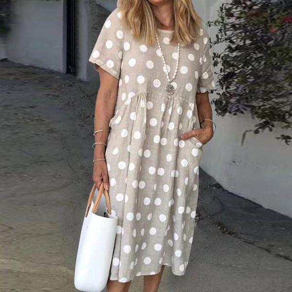 

women print dress fashion polka dot dress short sleeve o neck knee female summer casual retro vestido mujer 2020#g4, Black;gray