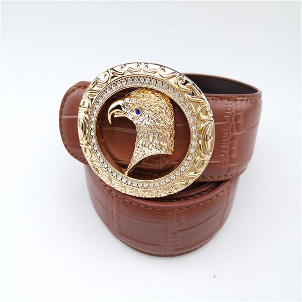 

2020 belt diamond buckle with eagle leather belts for men and women fashion luxury wait belt good quality1, Black;brown