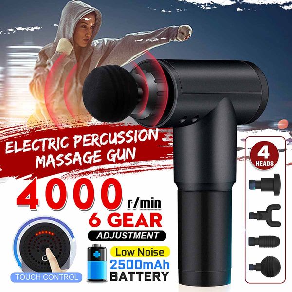 

4000r/min adjustable tissue massage gun electric frequency vibration hypervolt massager muscle body relaxation massager with 4 heads