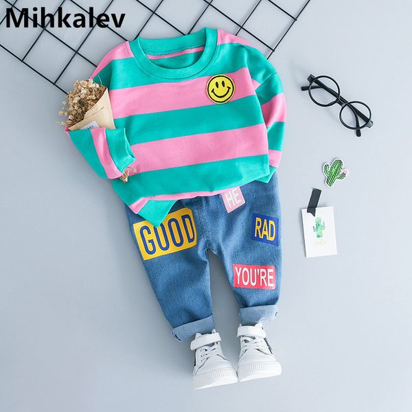 

михкалев детская одежда мальчиков осень комплект одежды малыша девочка хлопчатобумажная одежда наборы с длинным рукавом топы + джинсовые брю, White