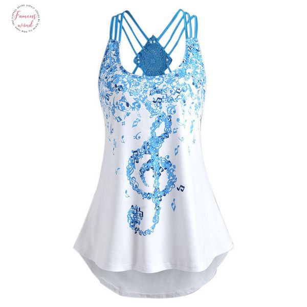 

дамы бинты жилет без рукавов топ музыкальные ноты печати полиэстер ремешками майки мода свободные майки без рукавов майка отходы 20, White