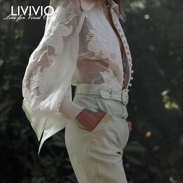 

livivio] autumn embroidery floral lantern long sleeve women elegant blouses female shirt plus size xl fashion clothing new, White