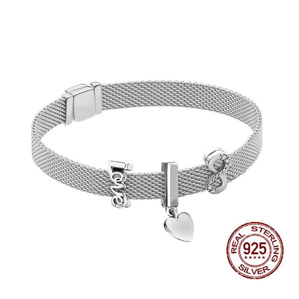 

mesh charm bangle 925 sterling silver women bracelets for women valentines day birthday xmas new year diy jewelry gifts, Black