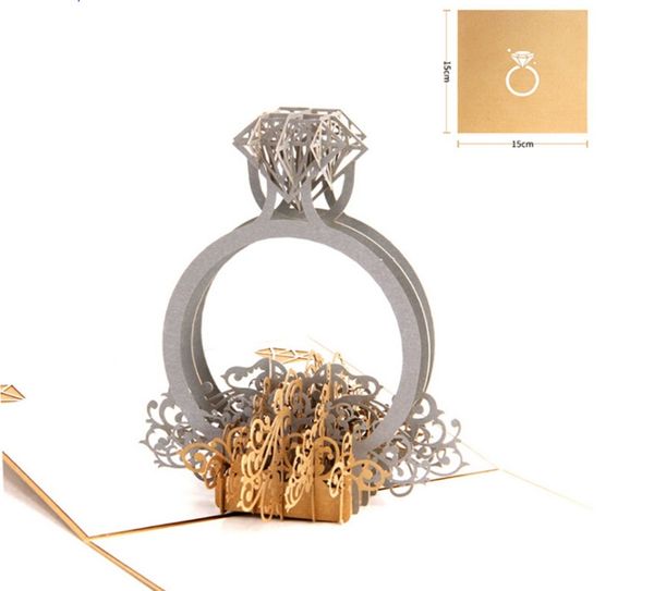 

3D Pop Up Ring Birthday Greeting Postcards Gift Cards Laser Cut Blank Vintage Invitation Marriage Love Letters