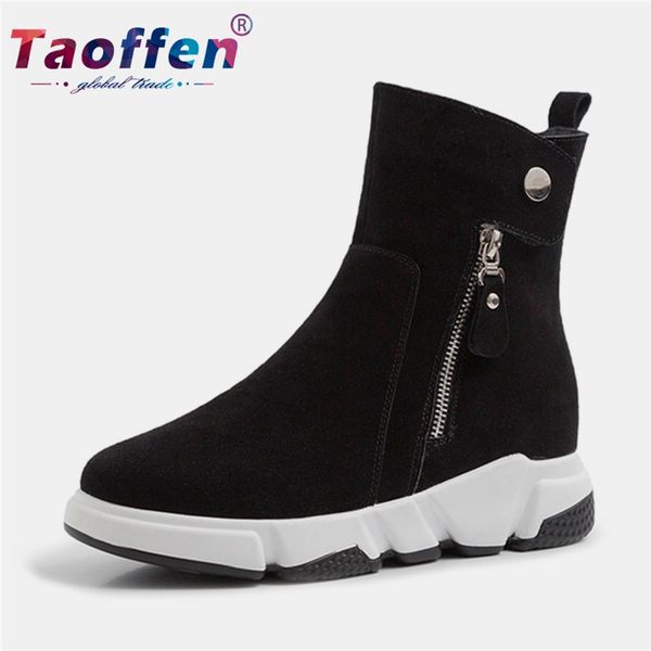 

taoffen real leather walking women shoes sport ankle boots sneaker shoes women sneakers zipper winter warm size 35-42