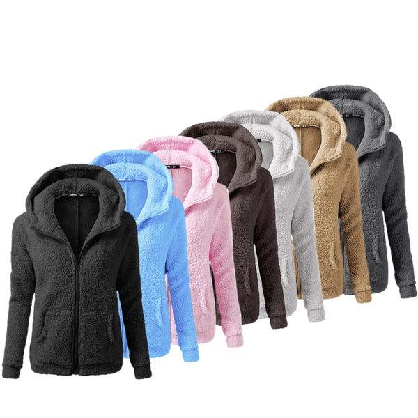 

2019 autumn and winter new lapel warm jacket fashion large size s-5xl women's casual sweater coat solid color fur ladies jacket, Black;brown