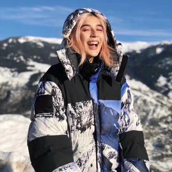 

дизайнер пуховик спорта на открытом воздухе снег гора коробка логотип с капюшоном зимняя куртка homme камуфляж пара плюс размер плюс бархат, Black