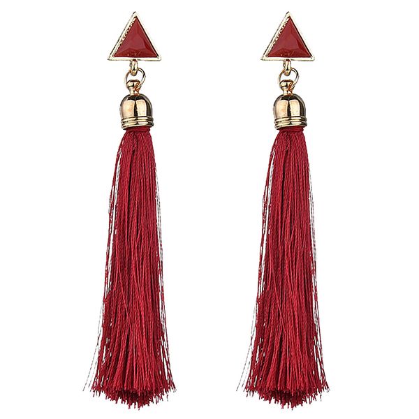 

new retro ethnic style triangle long tassel rope earrings rope long solid color earrings jewelry 9cm, Golden;silver