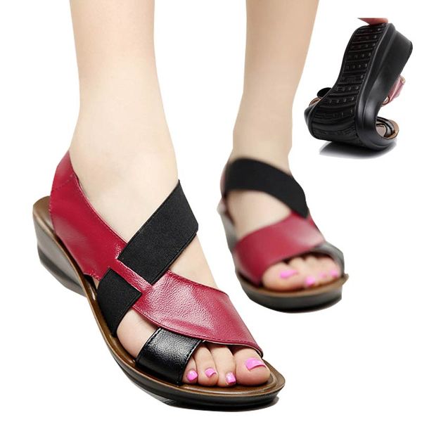

summer sandals women leather low heels ladies slippers flat band sandalias casual comfortable shoes sandalia feminina, Black
