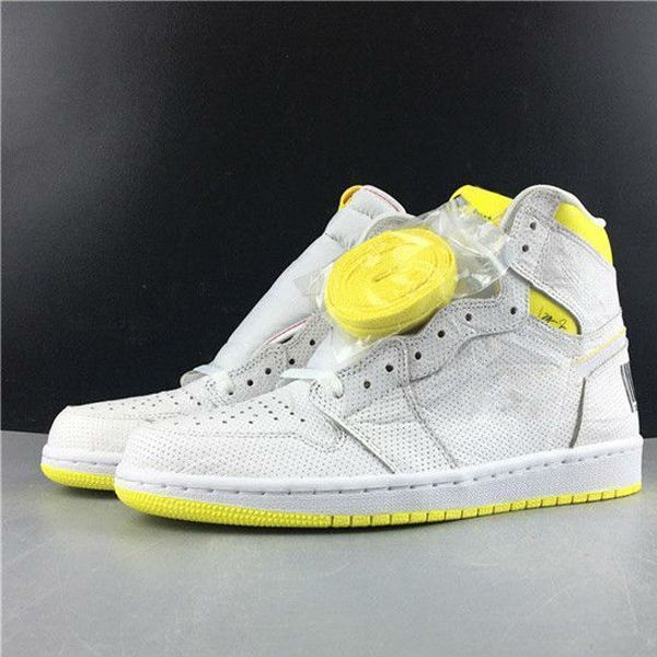 

new release 1 high og first class flight basketball shoes white dynamic lemon yellow athletic 1s man sports sneakers