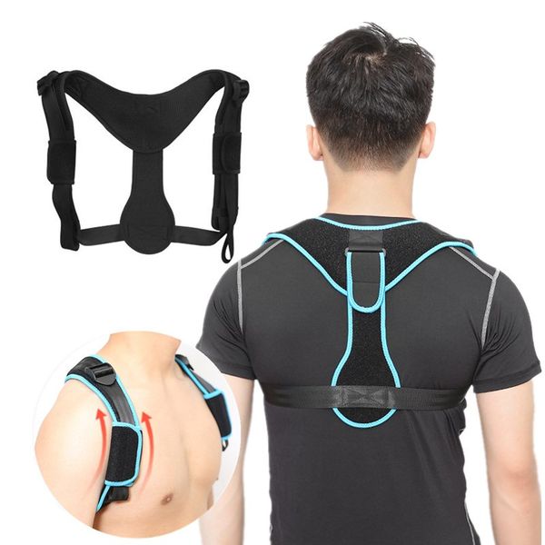 

shoulder belt bodywellness posture corrector adjustable breathable back support for effective neck pain relief spine posture, Black;blue