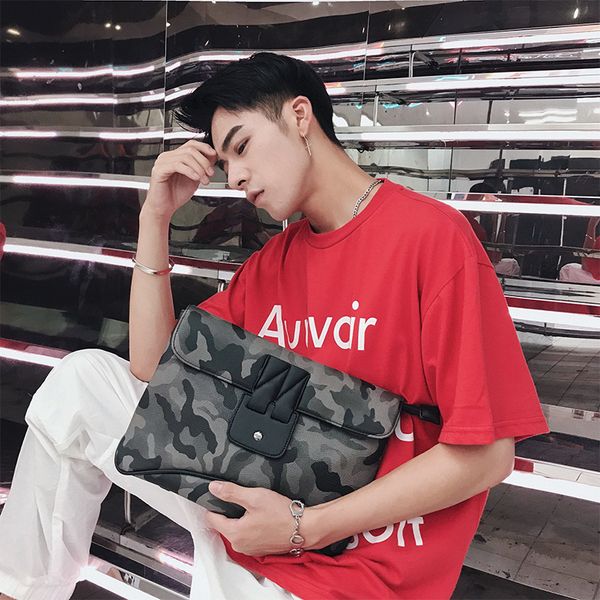 

new clutch leather shoulder bag korean leisure camouflage tide wrist bag