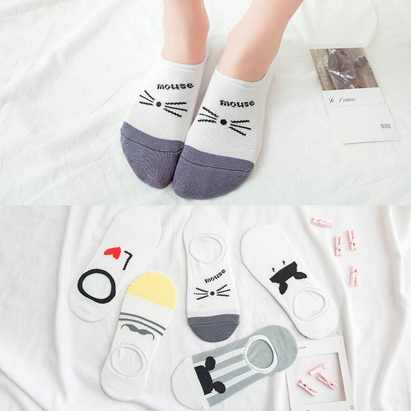 

s-you spring and summer new products socks women's cartoon women's socks wu jiao rubber band screw type anti-off-heel casual, Black;white