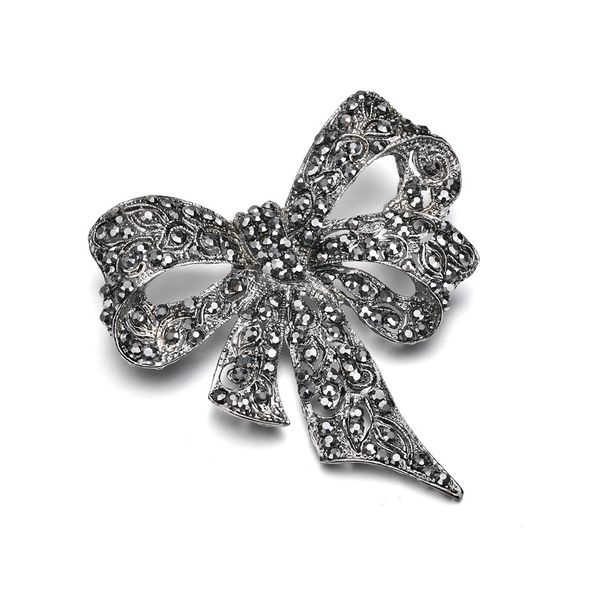 

популярные черный цвет горный хрусталь лук броши для женщин большие bowknot брошь pin vintage fashion jewelry зимних аксессуаров, Gray