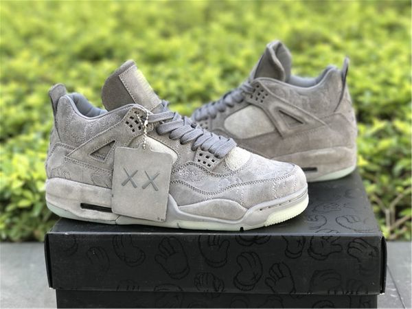 

xshfbcl 2020 authentic air shoe 4 x kaws cool grey white glow in dark mens basketball shoes outdoor sneakers 930155-003