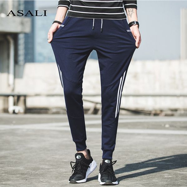 

mens casual pants fashion spring autumn elastic trousers men slim fit sweatpants jogger striped bodybuilding gyms sportswear 4xl, Black