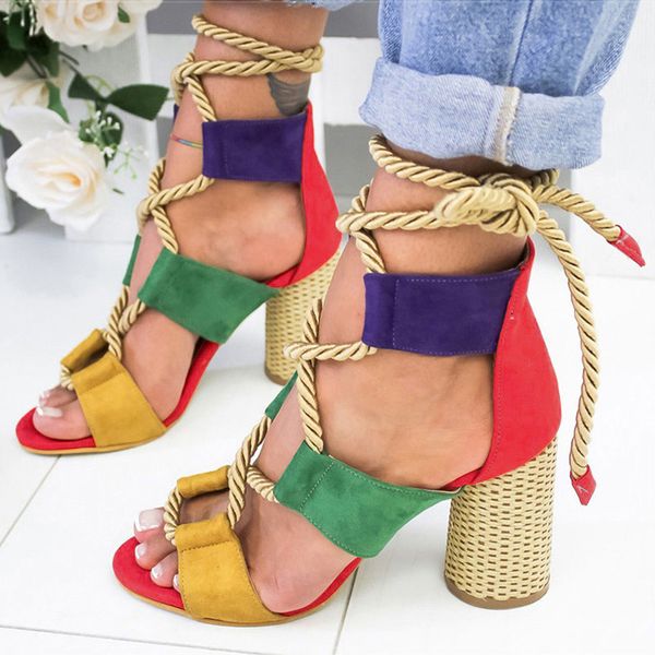 

women sandals wedge espadrilles summer shoes woman 5cm high heels gladiator women heels sandals lace up platform, Black