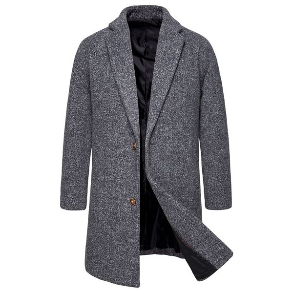 

new british style men's woolen coat solid color long trench coat casual wool jacket male overcoat grey/brown/wine red, Black