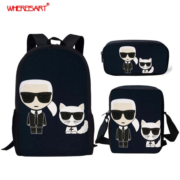 

whereisart women backpack for school teenagers girls bookbag 2019 karl lagerfelds cat printing backpack female backbag rucksack