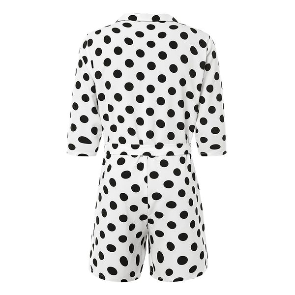 

incerun polka dot casual men jumpsuit loose ladies playsuit 3/4 sleeve trousers men lapel fashion romper streetwear s-5xl, Black
