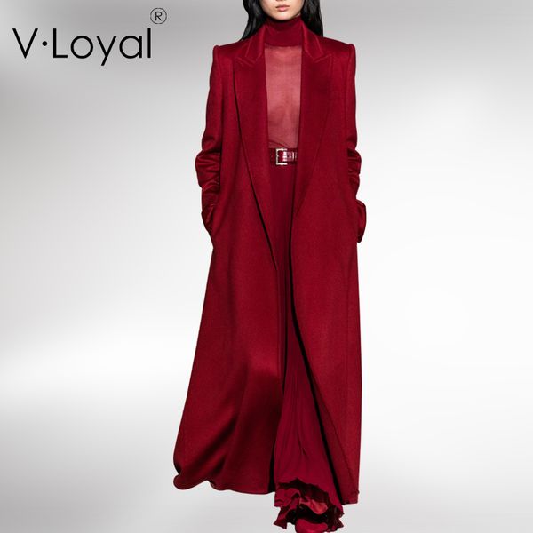 

autumn and winter new fashion single side water wave cashmere coat european and american long woolen coat, Black