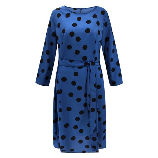 

women dresses casual slim fit polka dots o neck full sleeve party mid-length slim fit ladies dresses, Black;gray