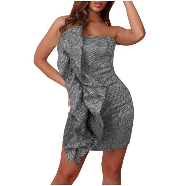 

jaycosin fashion women solid color sleeveless strapless summer dress 2020 casual dress ladies sequins dresses 416, Black;gray