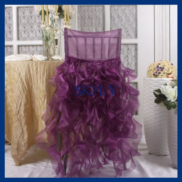 

ch007e skfly elegant beautiful fancy wedding custom made ruffled curly willow purple organza chair cover