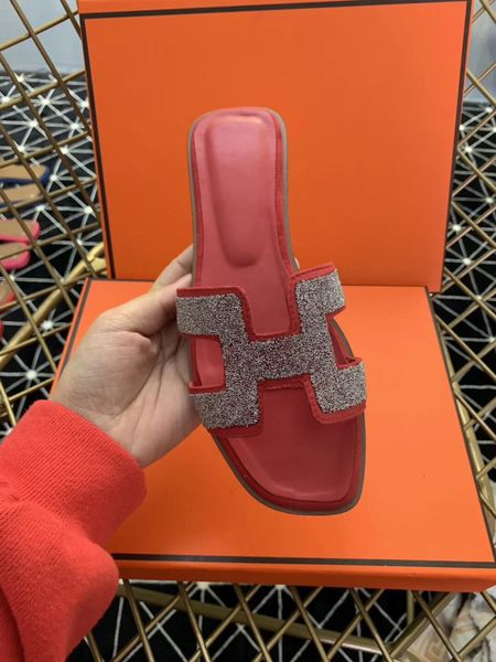 

Flat Slipper Women Flip Flop Genuine Leather Oran Sandals Designer Red Diamond Platform Slipper Women Outdoor Scuffs With Box