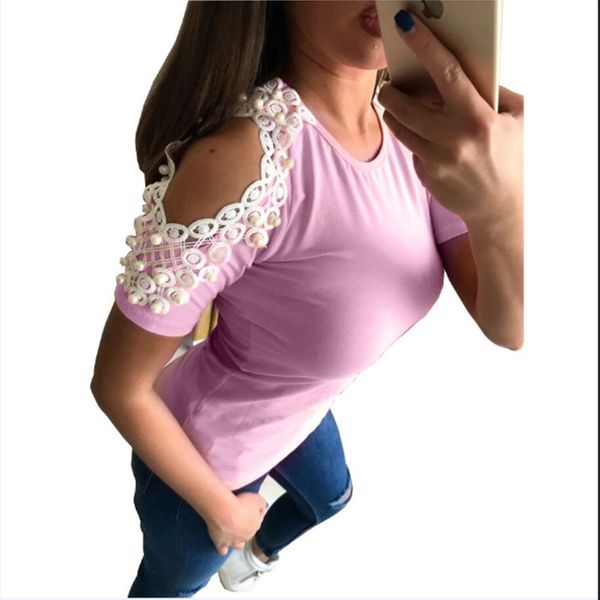 

fashion women blouse 2020 new ladies summer embroidery beading lace cotton short sleeve casual shirt blouse plus size s-2xl, White