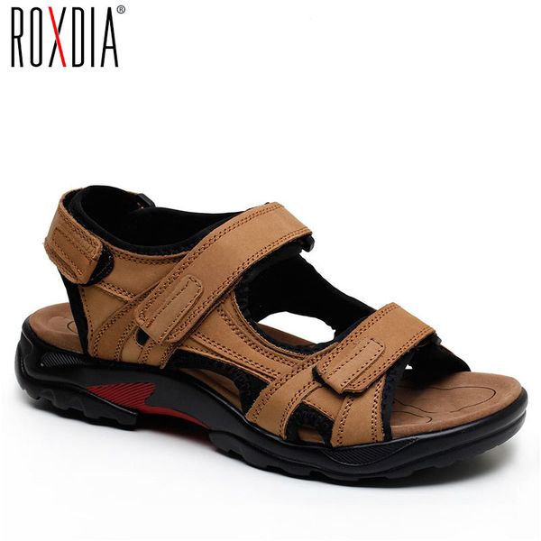 

roxdia new fashion breathable men sandals genuine leather summer beach shoes men slippers causal shoes plus size 39-48 rxm006, Black