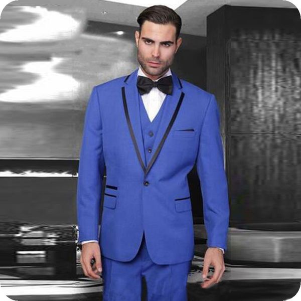 

royal blue men wedding suit black notched lapel latest designs groom tuxedo blazer man jacket 3piece slim fit groomsmen wear costume homme, Black;gray