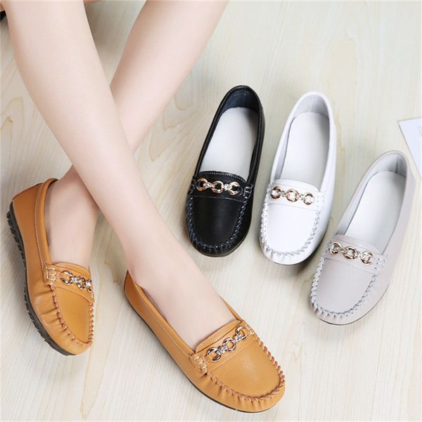 

2020 summer new leather soft bottom middle-aged mother shoes casual breathable beanie shoes women's large size35-40, Black