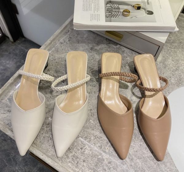 

square heel female shoes shallow womens slippers outdoor med pointed toe heeled mules slides loafers block 2020 heels, Black