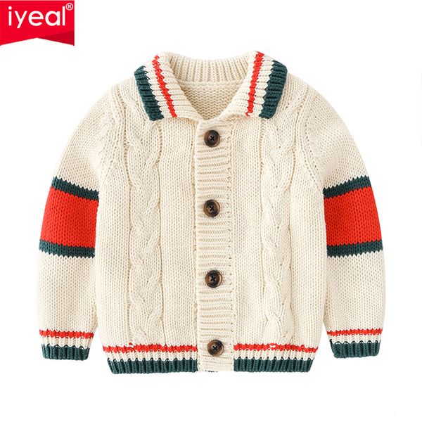 

iyeal boys sweater turn-down collar patchwork long sleeve children knitwear boys cotton knitted kids baby outerwear for 0-3years, Blue