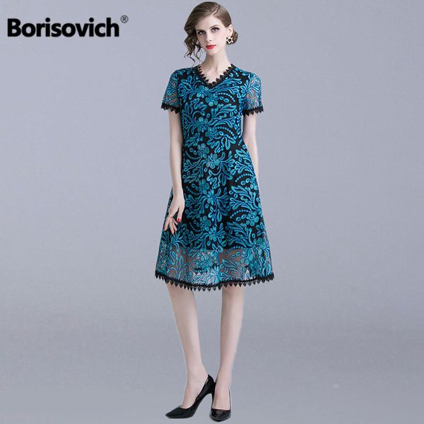 

borisovich women summer casual dress new brand 2019 spring fashion luxury mesh embroidery female v-neck a-line dresses n902, Black;gray