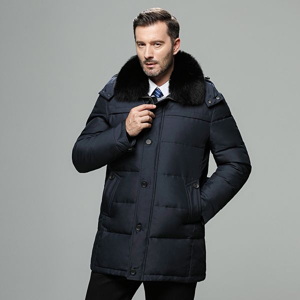 

winter genuine fur hood long duck down jackets men windproof thick down coats male casual outerwer brand parkas overcoats, Black