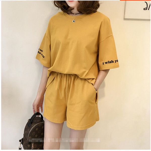 

2020 summer new women's loose and plus-sized suit short-sleeved t-shirt shorts casual sports suit, female high waist two-piece s, Gray