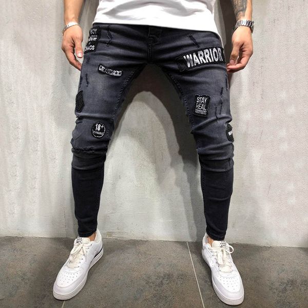 

men clothes skinny jeans mens stretch denim pant homme rotos distressed ripped freyed slim fit pocket jeans trousers, Blue