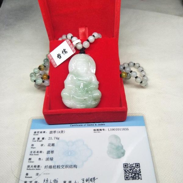 

zheru jewelry pure natural jadeite light green two-tone guanyin pendant three-color jadeite jade necklace gift a-level certifica, Silver