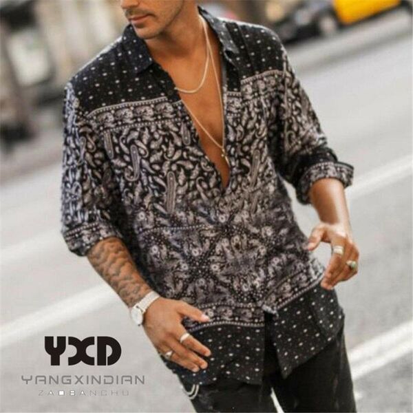 

hawaiian man shirts 2020 ethnic style printed shirt for men vintage camisa long sleeve mens new brand beach camisas para hombre, White;black