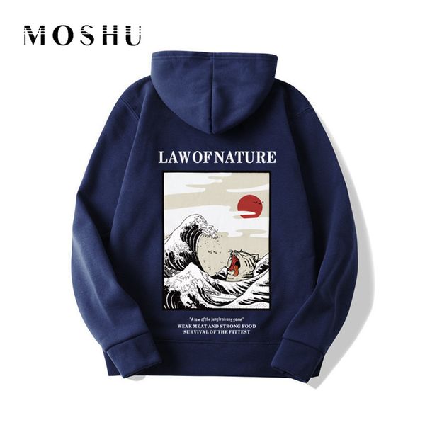 

funny hoodies sweatshirt embroidery cat wave printed 2019 harajuku hip hop casual fleece sweatshirts low of nature, Black