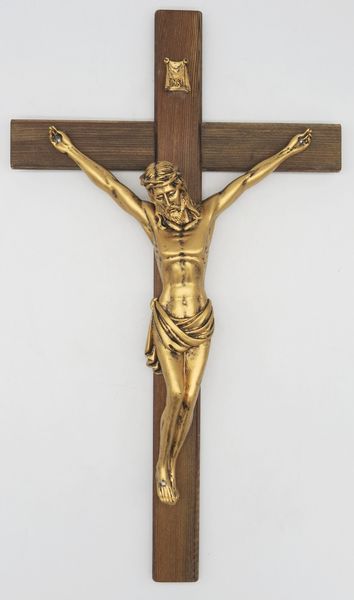 

hankroi 16.5 inch wall wood cross crucifix hand painted resin body of christ on carbonized wood cross