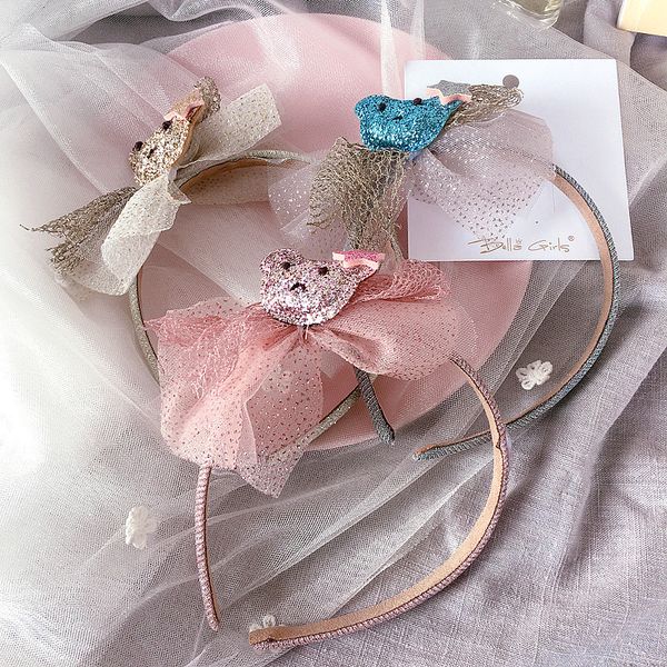 

2020 новый корейский стиль ребенок милый hairbands блестки маленький медведь звезда пряжа лук простые головные уборы для девочек мода аксесс, Slivery;white