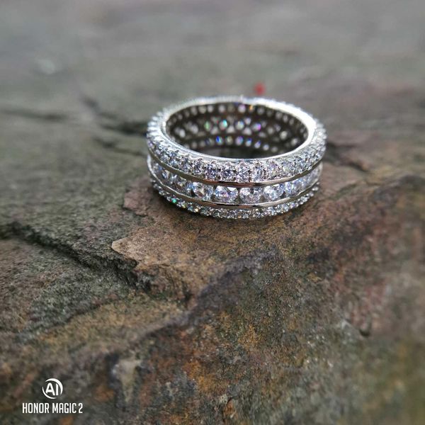 

925 бриллиантового кольцо серебра имитации для женщин полного кристалла кольца для мужчин свадьбы роскоши дизайнер ювелирных изделий размера, Silver