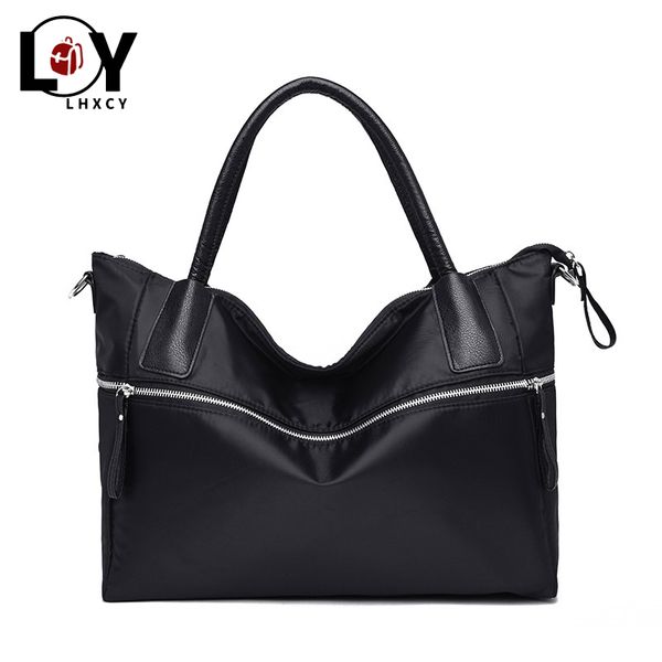 

nylon multi-zip waterproof tote women shoulder bags solid color soft crossbody bags for women handbag