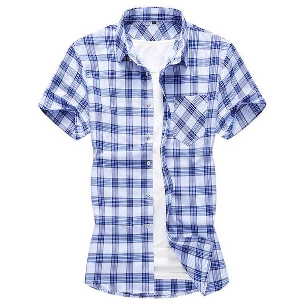 

men's casual shirts large size plaid shirt male 5xl 6xl 7xl 2021 summer loose short-sleeved brand clothes, White;black