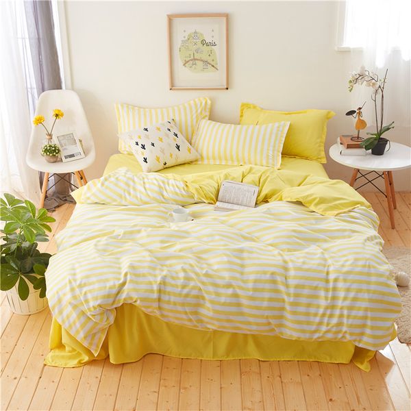 

простые stripes пододеяльник белый и желтый простыня пододеяльник set твин полный  king size активная печать 4шт постельного белья