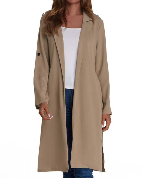 

2019 zanzea women coats spring autumn solid full sleeve outerwear long trench coat casual loose coat cardigan overcoat, Tan;black