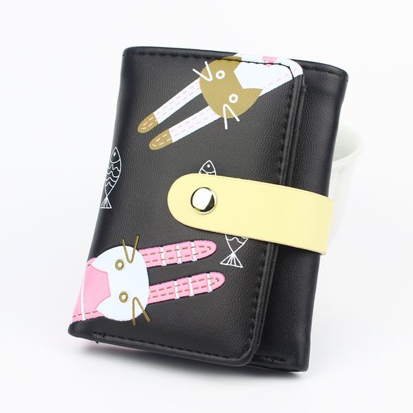 

женщины wallet короткого засов lady портмоне карта держатель cute cat женщина сцепления кошельки деньги сумка кошельки carteira feminina not, Red;black